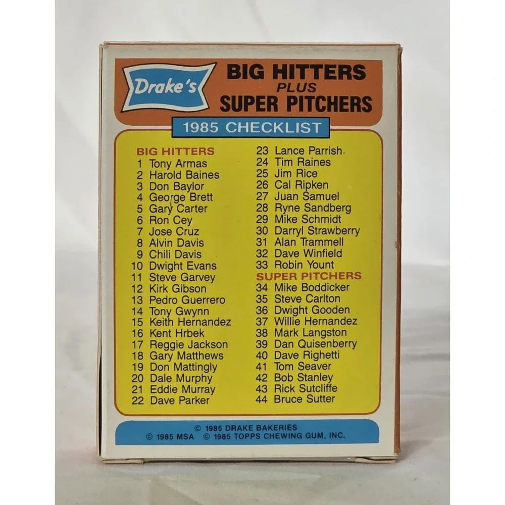 1985 Topps Drake's Big Hitters Plus Super Pitchers Baseball Card Set